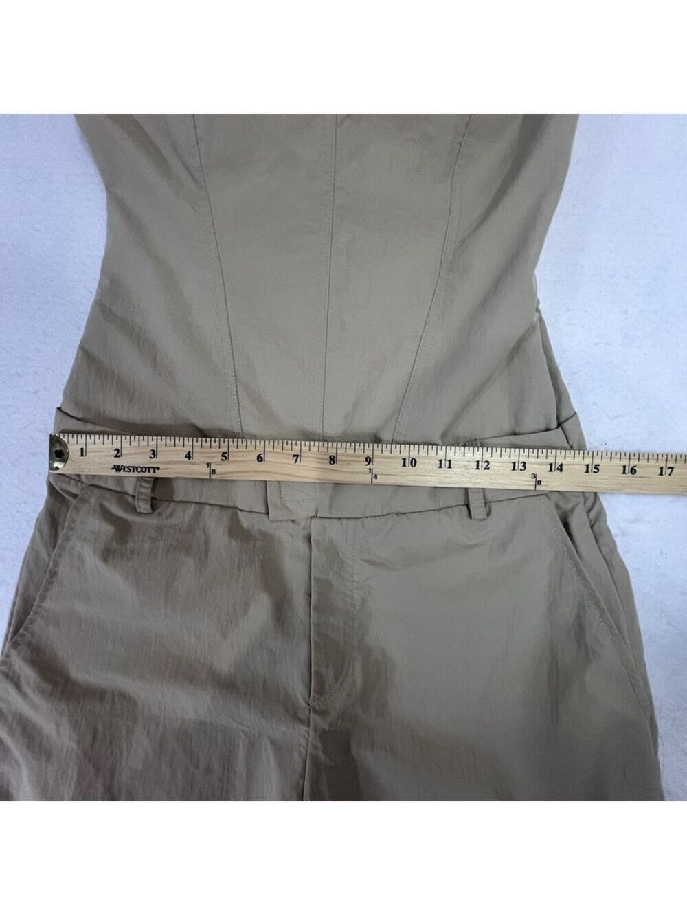 Zara Strapless Jumpsuit Off The Shoulder Wide Leg Khaki Size S Blogger Fav New - Picture 13 of 16